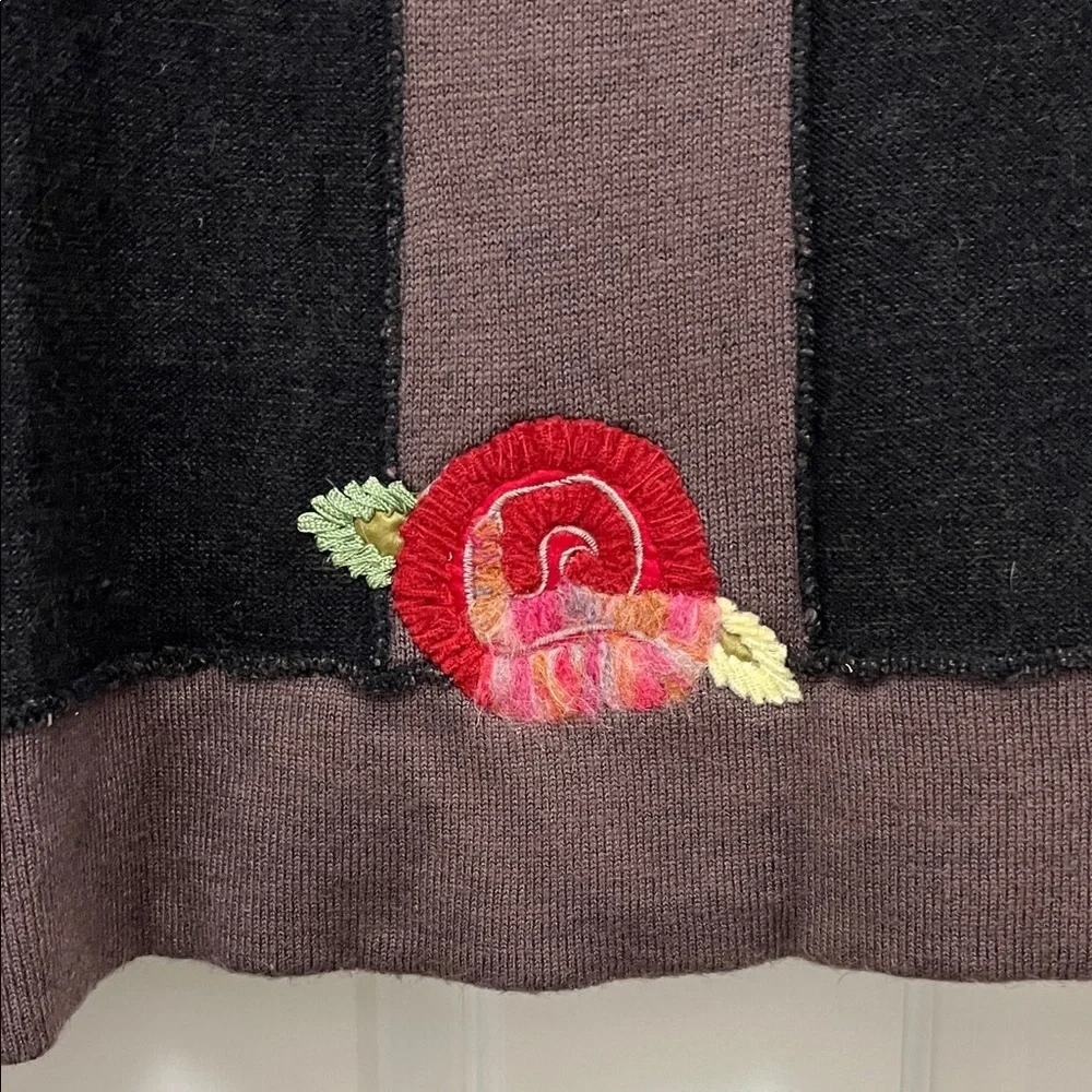 One Girl Who Black Floral Embroidered Full Front Zip Sweater - Size Small